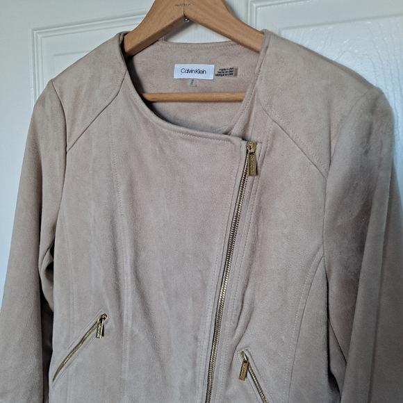 Cream Calvin Klein Suede Moto Jacket - Picture 6 of 6